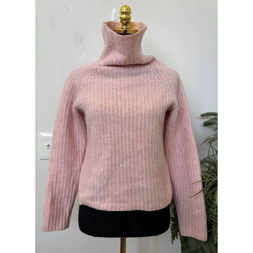 M. MILLER Pink Cashmere Sweater S Thick Ribbed Knit Turtleneck Cozycove Ski Aprè